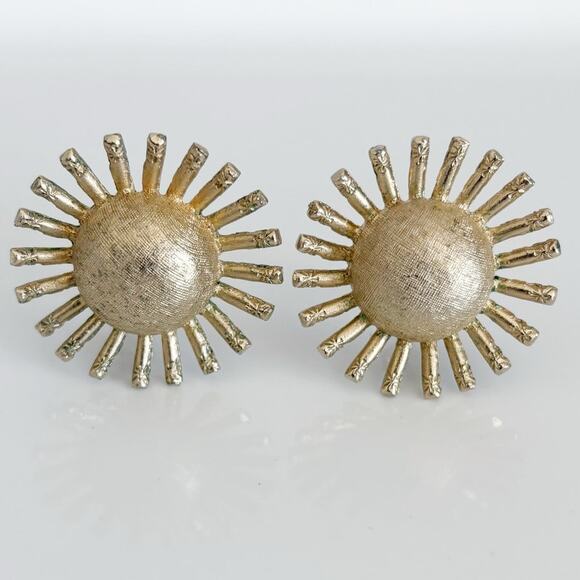 Vintage Coro Sunburst Clip-On Earrings Gold Tone - Picture 3 of 10